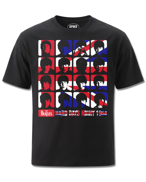 Beatles Hard Days Night (The Beatles) design, front view on Black M121, Rock Off Retail official merch