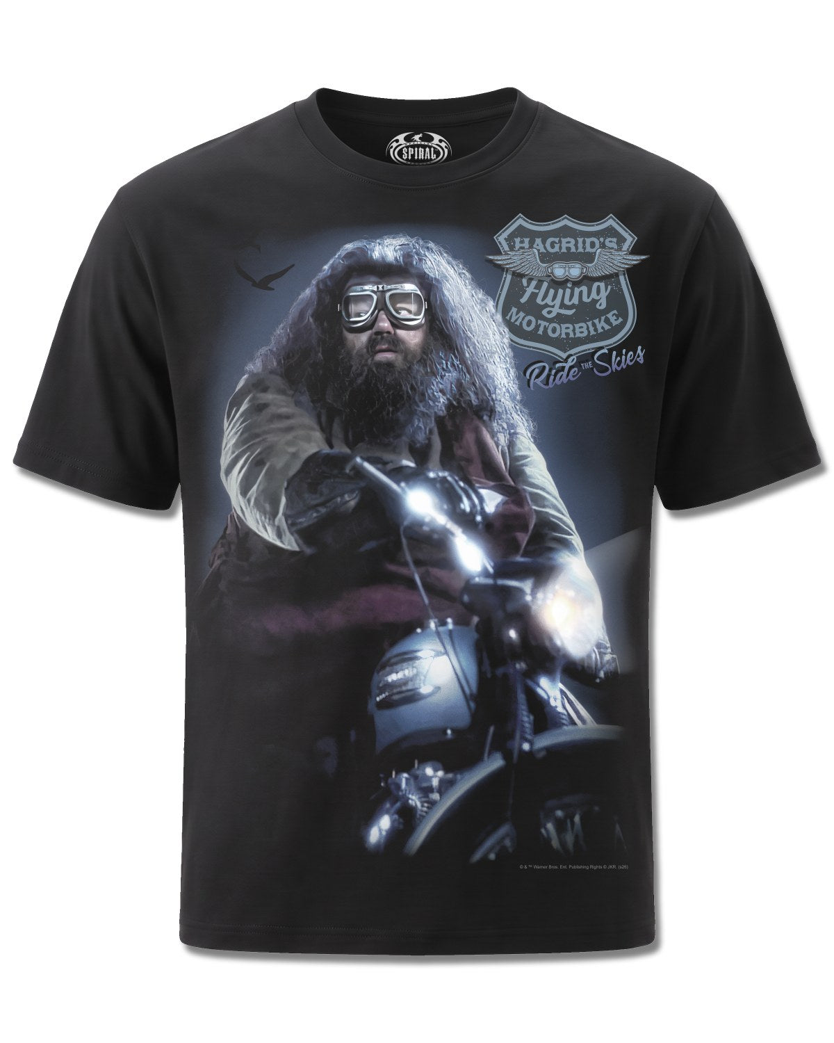 Harry Potter Hagrid Biker (Harry Potter) design, front view on Black M121, Rock Off Retail official merch