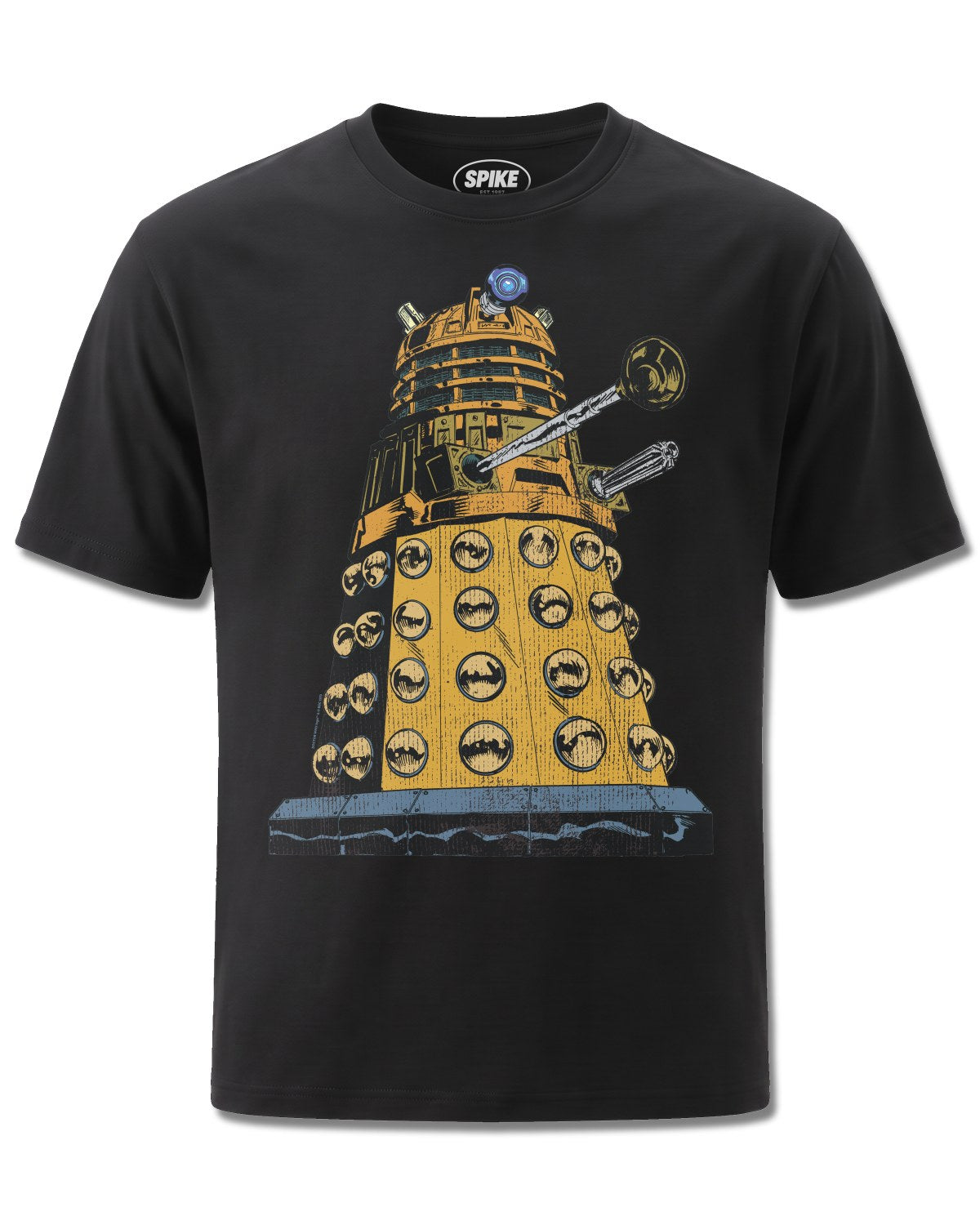 Dr Who Large Dalek (Dr Who) design, front view on Black M121, Rock Off Retail official merch