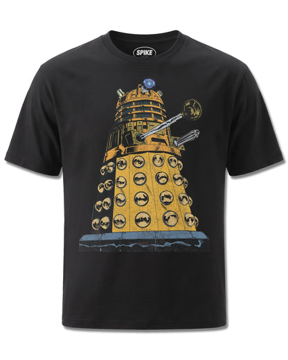 Dr Who Large Dalek (Dr Who) design, front view on Black M121, Rock Off Retail official merch