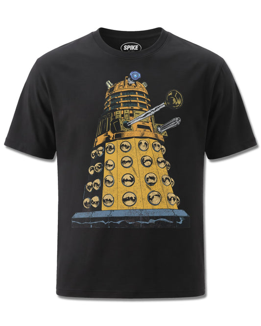 Dr Who Large Dalek (Dr Who) design, front view on Black M121, Rock Off Retail official merch