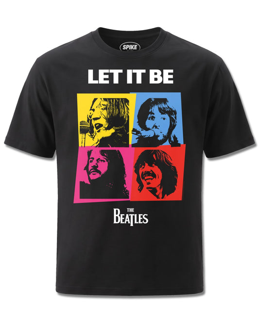 Beatles Let IT Be Colourful (The Beatles) design, front view on Black M121, Rock Off Retail official merch