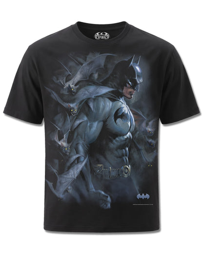 DC Comics Batman Darkest Fears (Batman) design, front view on Black M121, Rock Off Retail official merch