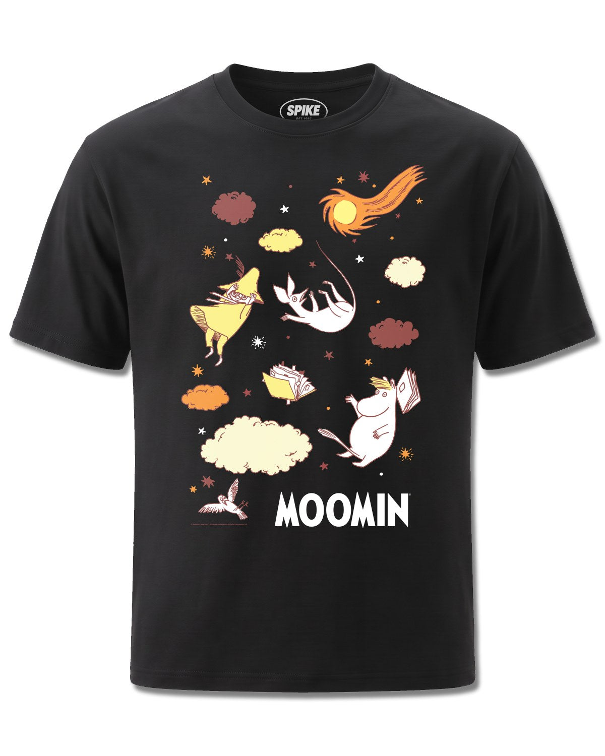 Moomin Comet Storm (Moomin) design, front view on Black M121, Rock Off Retail official merch