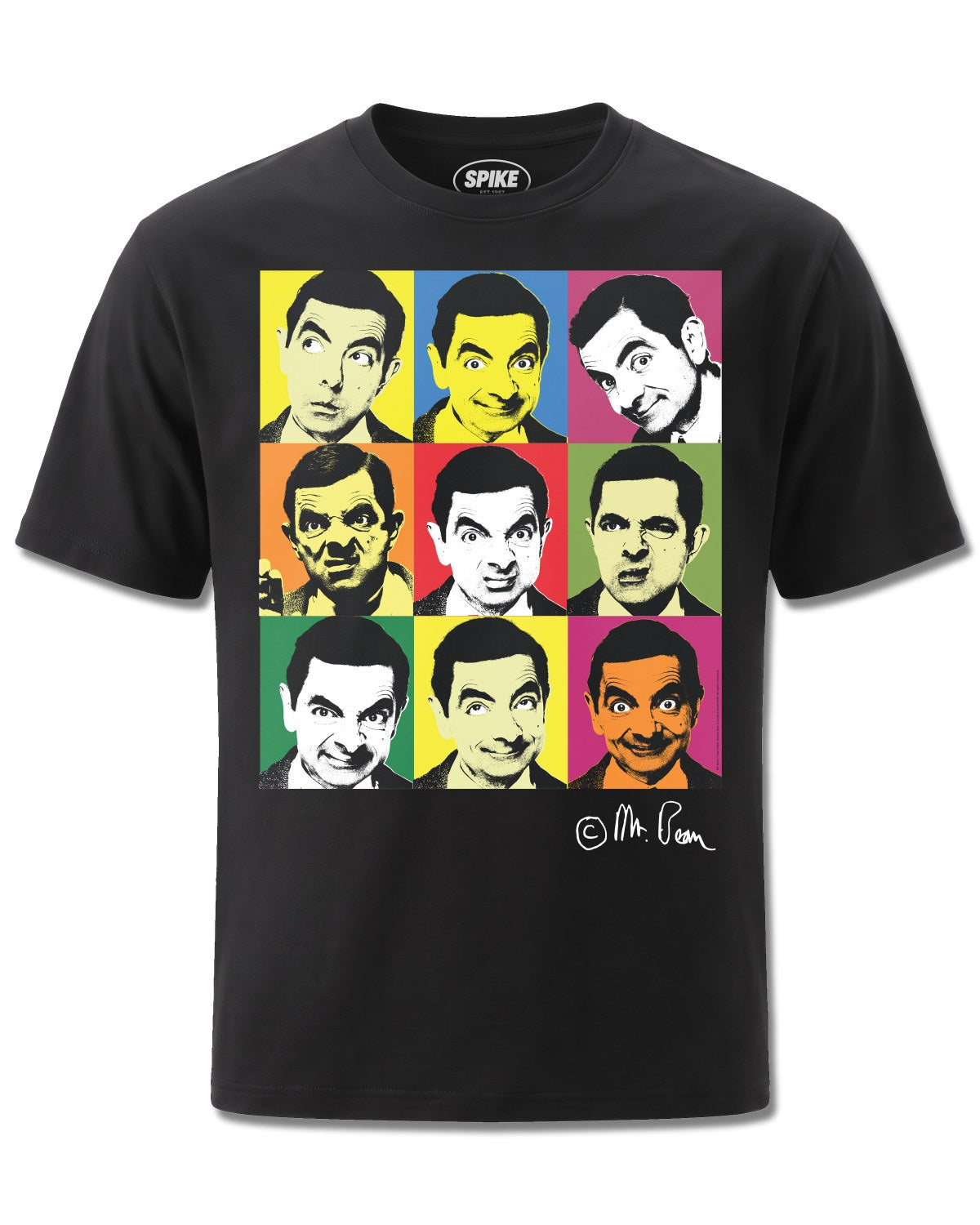 Mr Bean Pop Art (Mr Bean) design, front view on Black M121, Rock Off Retail official merch