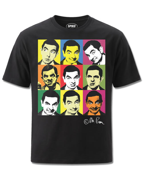 Mr Bean Pop Art (Mr Bean) design, front view on Black M121, Rock Off Retail official merch