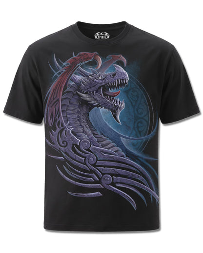 Spiral Dragon Borne design, front view on Black M121, Rock Off Retail official merch