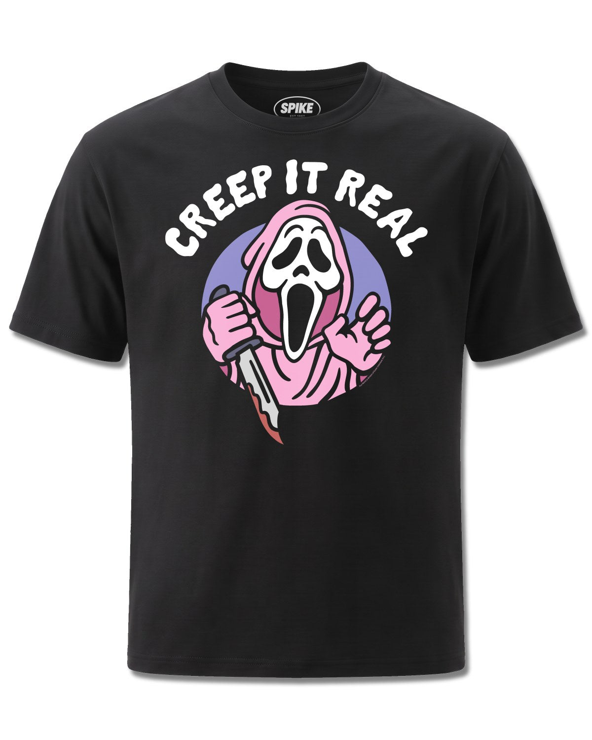 Ghost Face Creep IT Real (Ghost Face) design, front view on Black M121, Rock Off Retail official merch