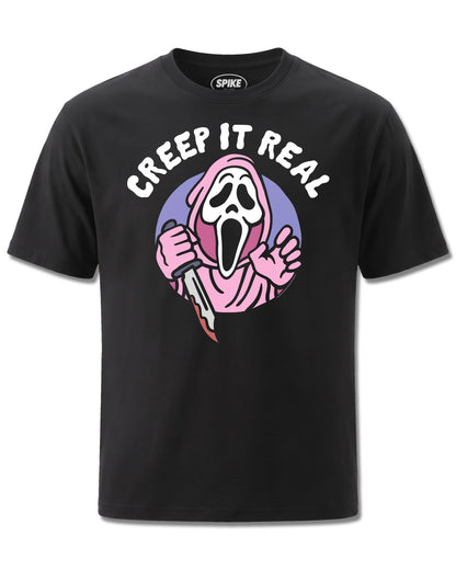 Ghost Face Creep IT Real (Ghost Face) design, front view on Black M121, Rock Off Retail official merch