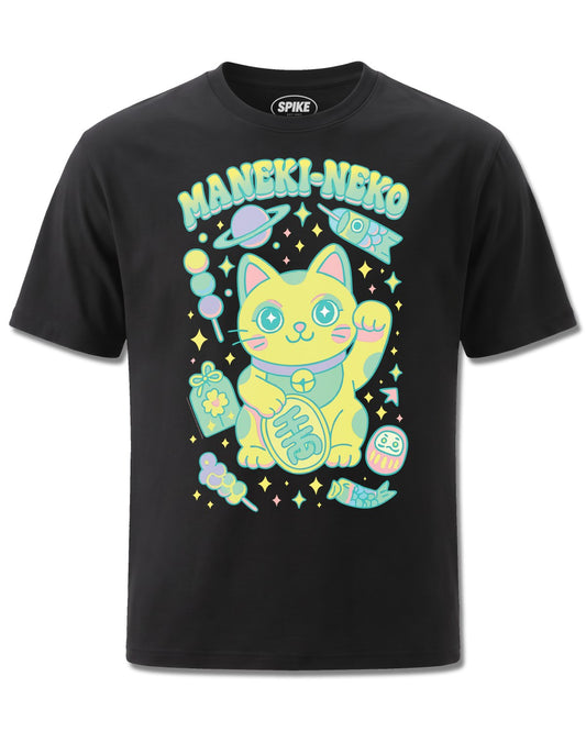 Pango Meneki Neko (Pango) design, front view on Black M121, Rock Off Retail official merch