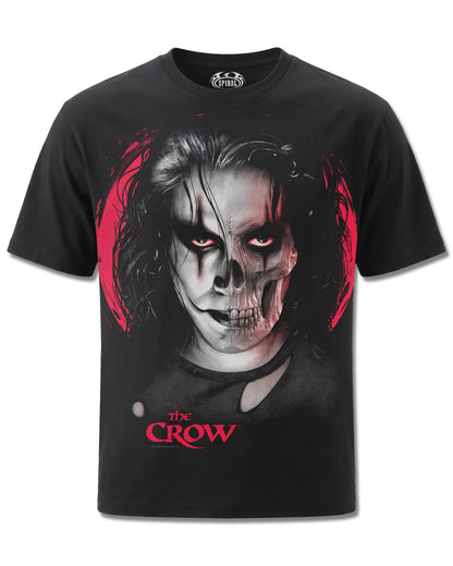 The Crow Skull Face (The Crow) design, front view on Black M121, Rock Off Retail official merch