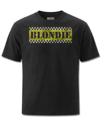 Blondie Taxi (Blondie) design, front view on Black M121, Rock Off Retail official merch