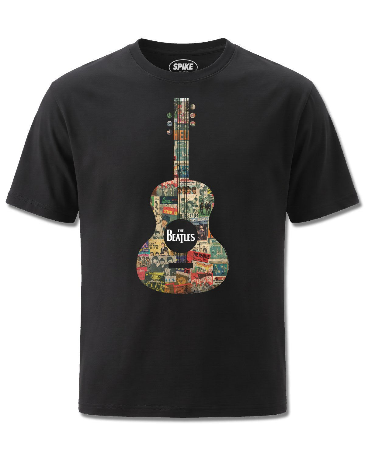 Beatles Guitar (The Beatles) design, front view on Black M121, Rock Off Retail official merch