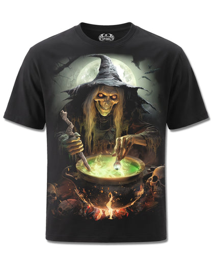 Spiral Witch's Brew design, front view on Black M121, Rock Off Retail official merch