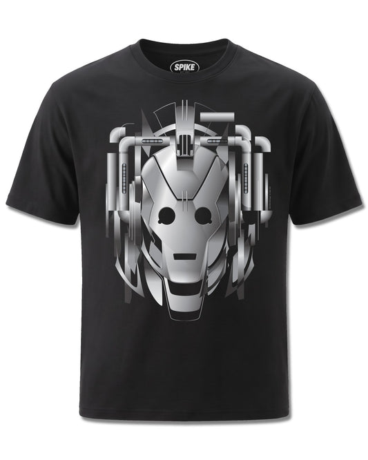 Dr Who Exploding Cyberman (Dr Who) design, front view on Black M121, Rock Off Retail official merch