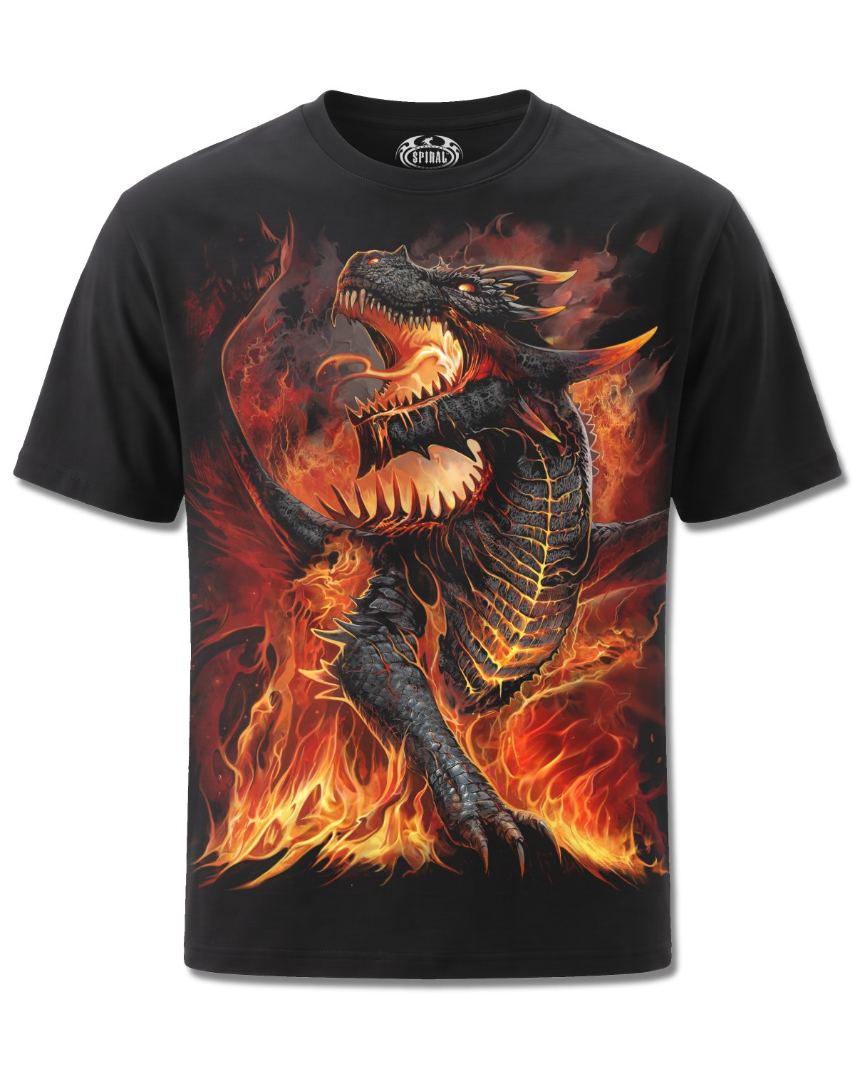 Spiral Draconis design, front view on Black M121, Rock Off Retail official merch