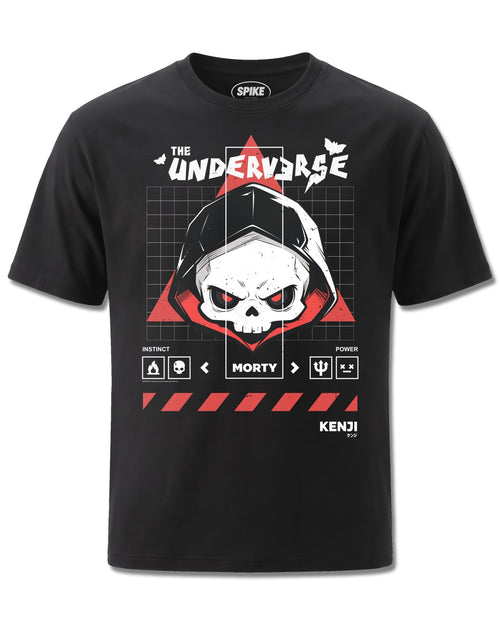 Kenji Morty (Kenji) design, front view on Black M121, Rock Off Retail official merch
