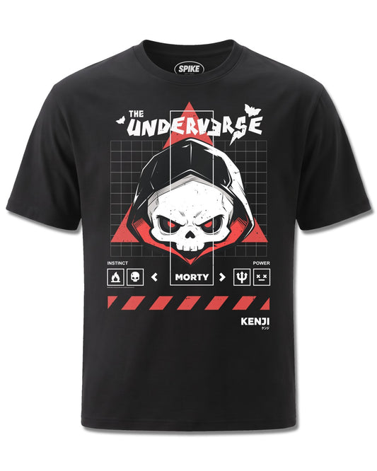 Kenji Morty (Kenji) design, front view on Black M121, Rock Off Retail official merch