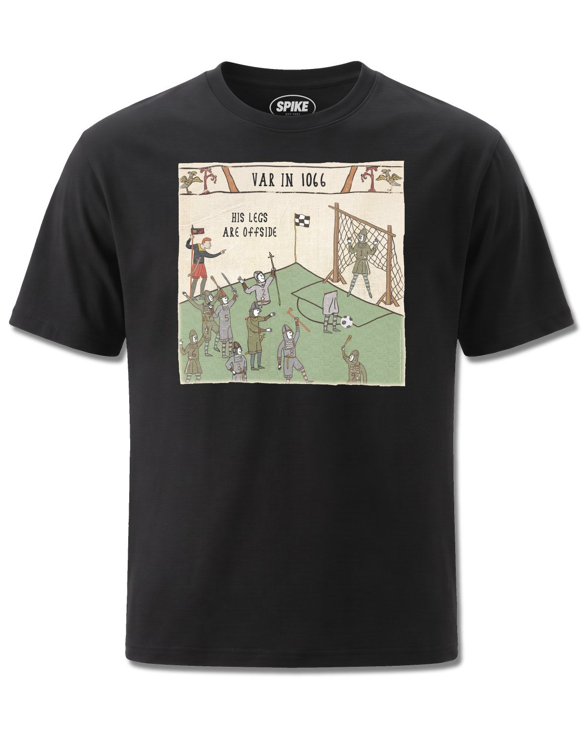 Hysterical Heritage Var In 1066 (Hysterical Heritage) design, front view on Black M121, Rock Off Retail official merch