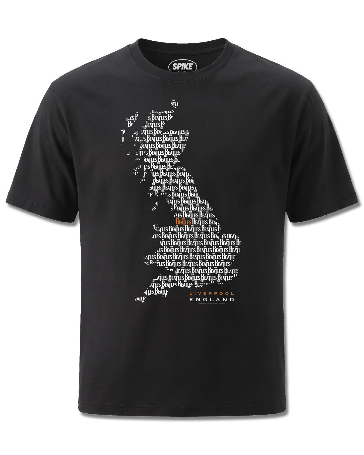 Beatles Map (The Beatles) design, front view on Black M121, Rock Off Retail official merch