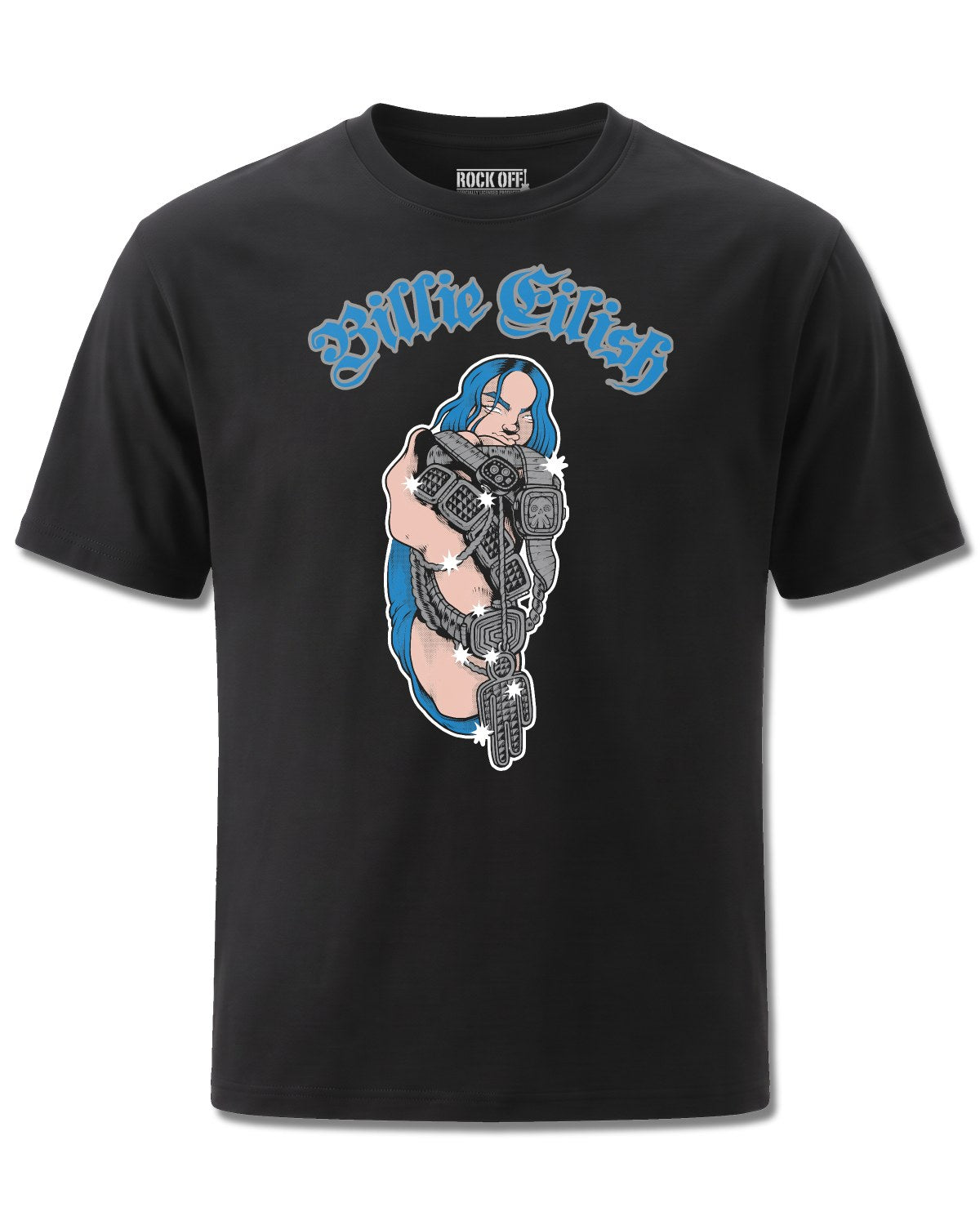 Billie Eilish Bling Glitter Print (Billie Eilish) design, front view on Black M121, Rock Off Retail official merch