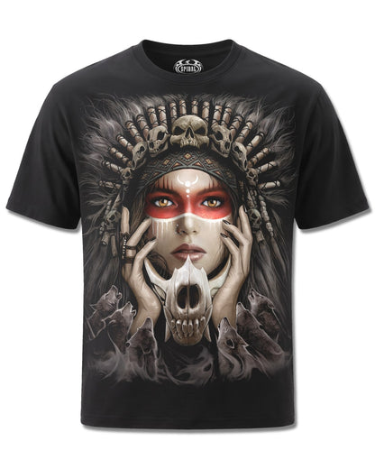 Spiral Cry Of The Wolf design, front view on Black M121, Rock Off Retail official merch