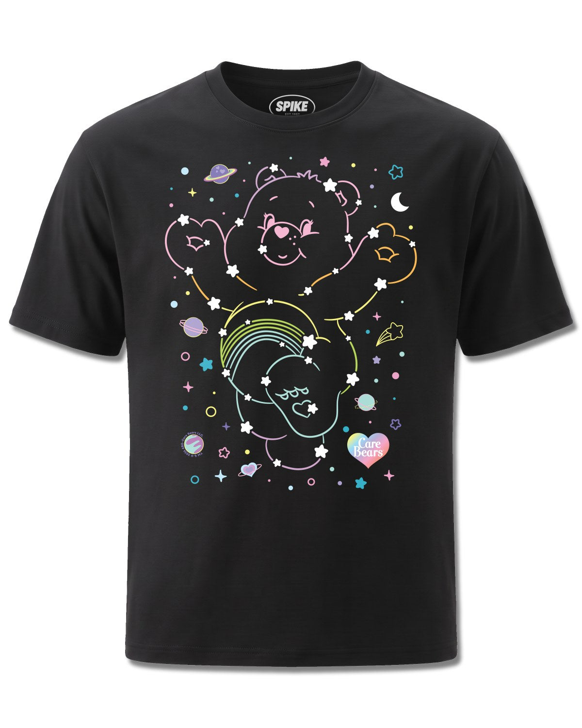 Care Bears Starry Sky (Care Bears) design, front view on Black M121, Rock Off Retail official merch