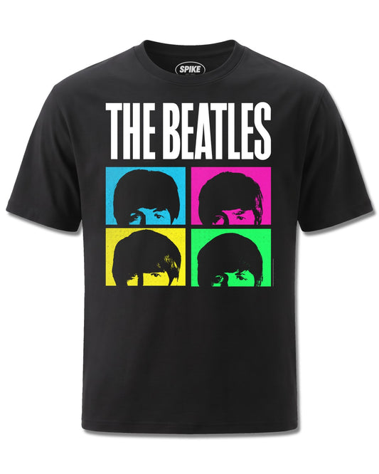 Beatles Hdn Four Beatles Black (The Beatles) design, front view on Black M121, Rock Off Retail official merch