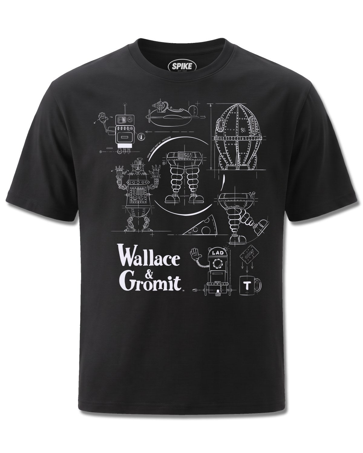 Wallace&gromit Wallace & Gromit Blue Print (Wallace&Gromit) design, front view on Black M121, Rock Off Retail official merch