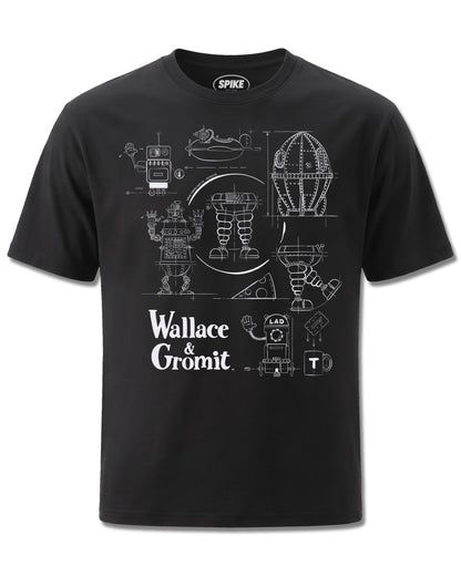Wallace&gromit Wallace & Gromit Blue Print (Wallace&Gromit) design, front view on Black M121, Rock Off Retail official merch
