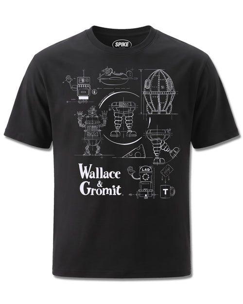 Wallace&gromit Wallace & Gromit Blue Print (Wallace&Gromit) design, front view on Black M121, Rock Off Retail official merch
