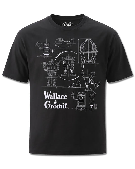 Wallace&gromit Wallace & Gromit Blue Print (Wallace&Gromit) design, front view on Black M121, Rock Off Retail official merch