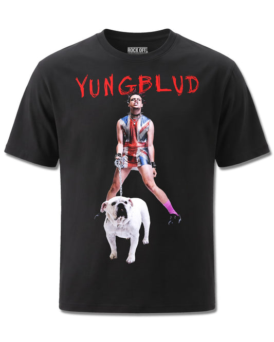 Yungblud Strawberry Lipstick (YUNGBLUD) design, front view on Black M121, Rock Off Retail official merch