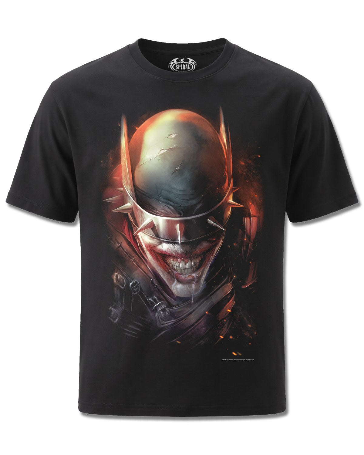 DC Comics Batman Jokerman (Batman) design, front view on Black M121, Rock Off Retail official merch