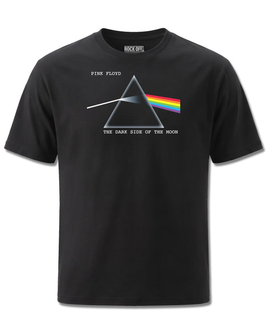 Pink Floyd Dark Side Of The Moon Courier (Pink Floyd) design, front view on Black M121, Rock Off Retail official merch