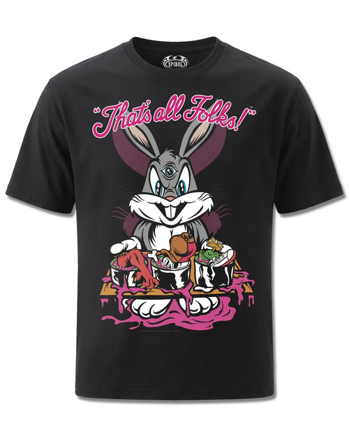 Looney Tunes Bugs Evil Bunny (Looney Tunes) design, front view on Black M121, Rock Off Retail official merch