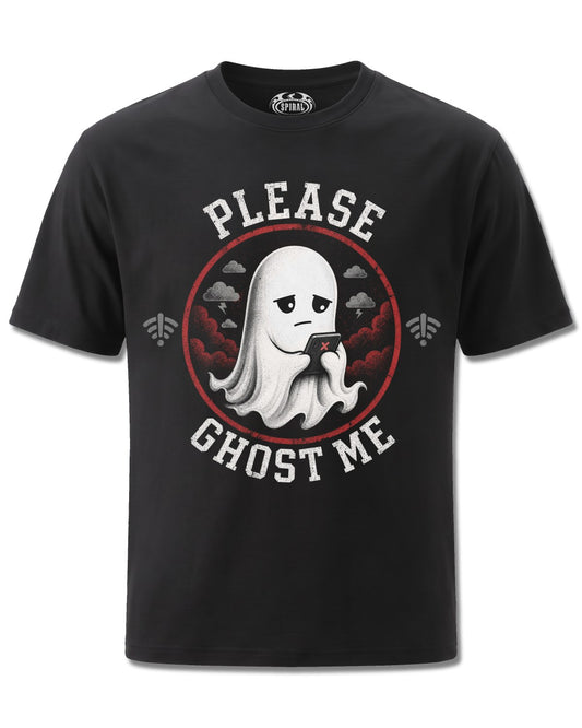 Spiral Ghost Me design, front view on Black M121, Rock Off Retail official merch