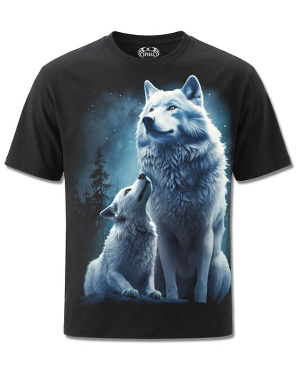 Spiral Wolf Guardian design, front view on Black M121, Rock Off Retail official merch