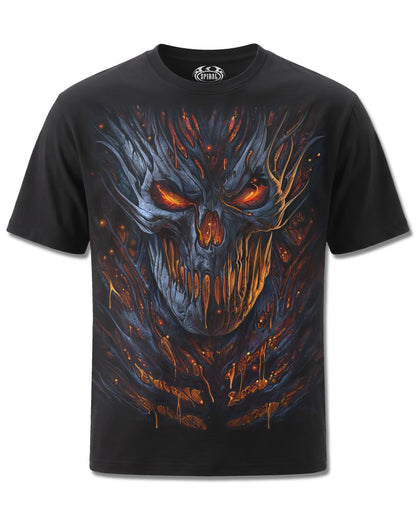 Spiral Oblivion design, front view on Black M121, Rock Off Retail official merch