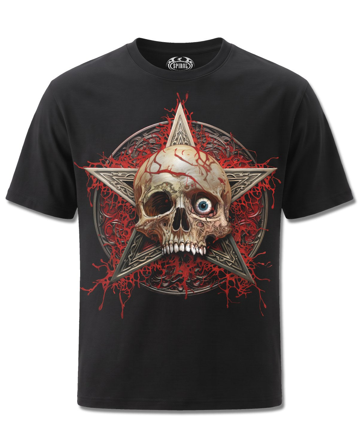 Spiral Creeping Curse design, front view on Black M121, Rock Off Retail official merch