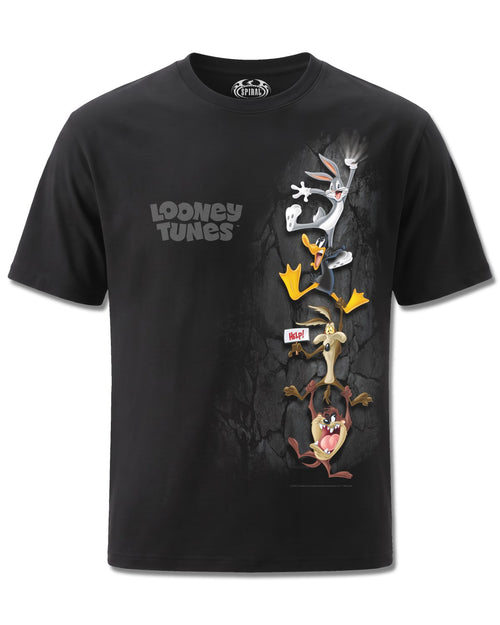 Looney Tunes Hanging Tunes (Looney Tunes) design, front view on Black M121, Rock Off Retail official merch