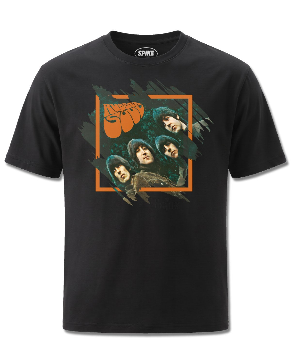 Beatles Rubber Soul Abstract (The Beatles) design, front view on Black M121, Rock Off Retail official merch