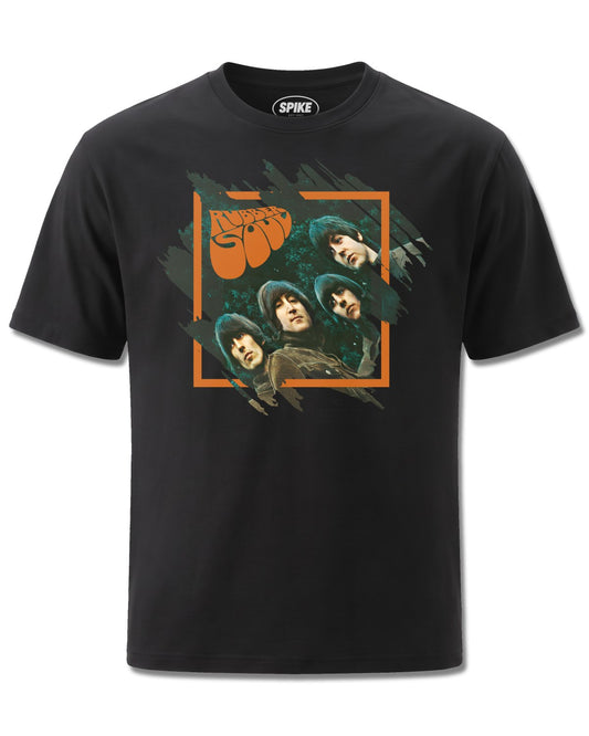 Beatles Rubber Soul Abstract (The Beatles) design, front view on Black M121, Rock Off Retail official merch