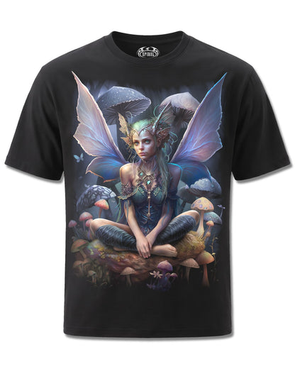 Spiral Magical design, front view on Black M121, Rock Off Retail official merch