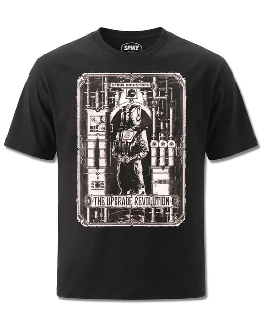 Dr Who Cyberman Upgrade Revolution (Dr Who) design, front view on Black M121, Rock Off Retail official merch