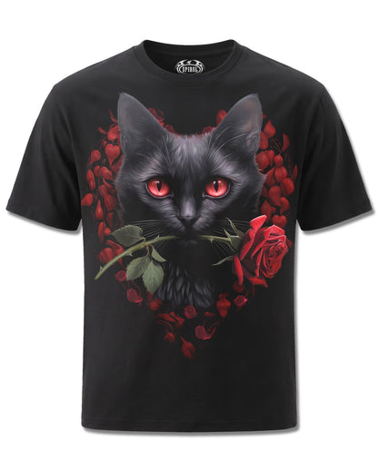 Spiral Cat's Love design, front view on Black M121, Rock Off Retail official merch
