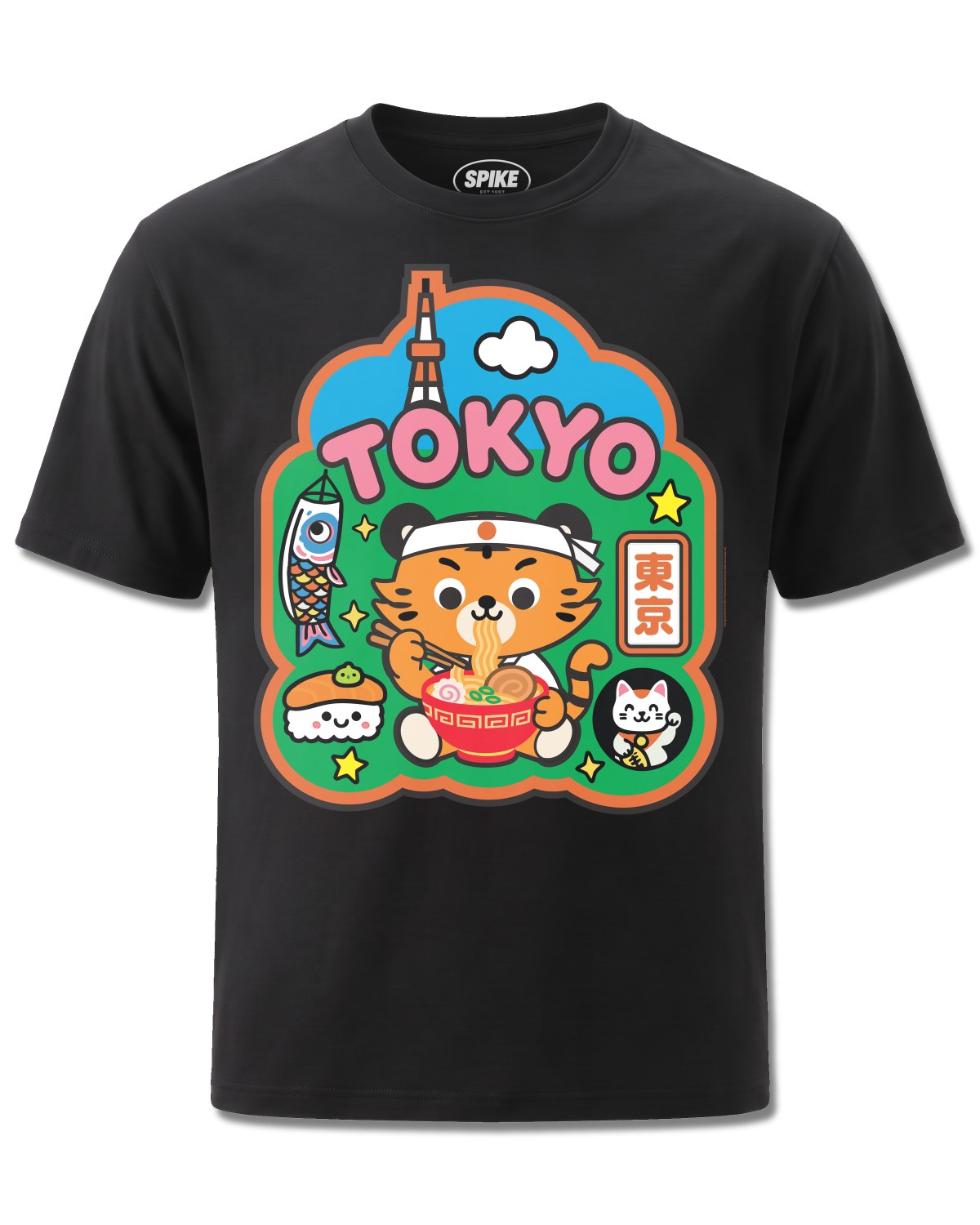Pango Tokyo Noodles Tiger (Pango) design, front view on Black M121, Rock Off Retail official merch
