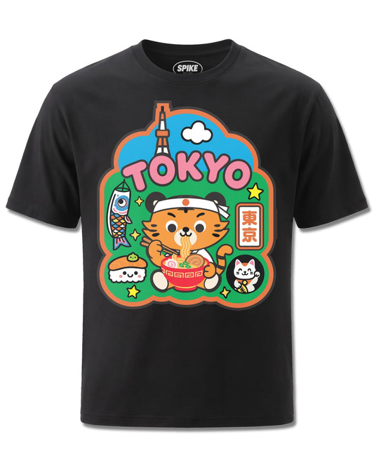 Pango Tokyo Noodles Tiger (Pango) design, front view on Black M121, Rock Off Retail official merch