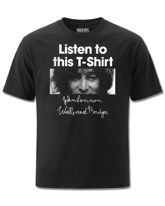 John Lennon Listen (John Lennon) design, front view on Black M121, Rock Off Retail official merch