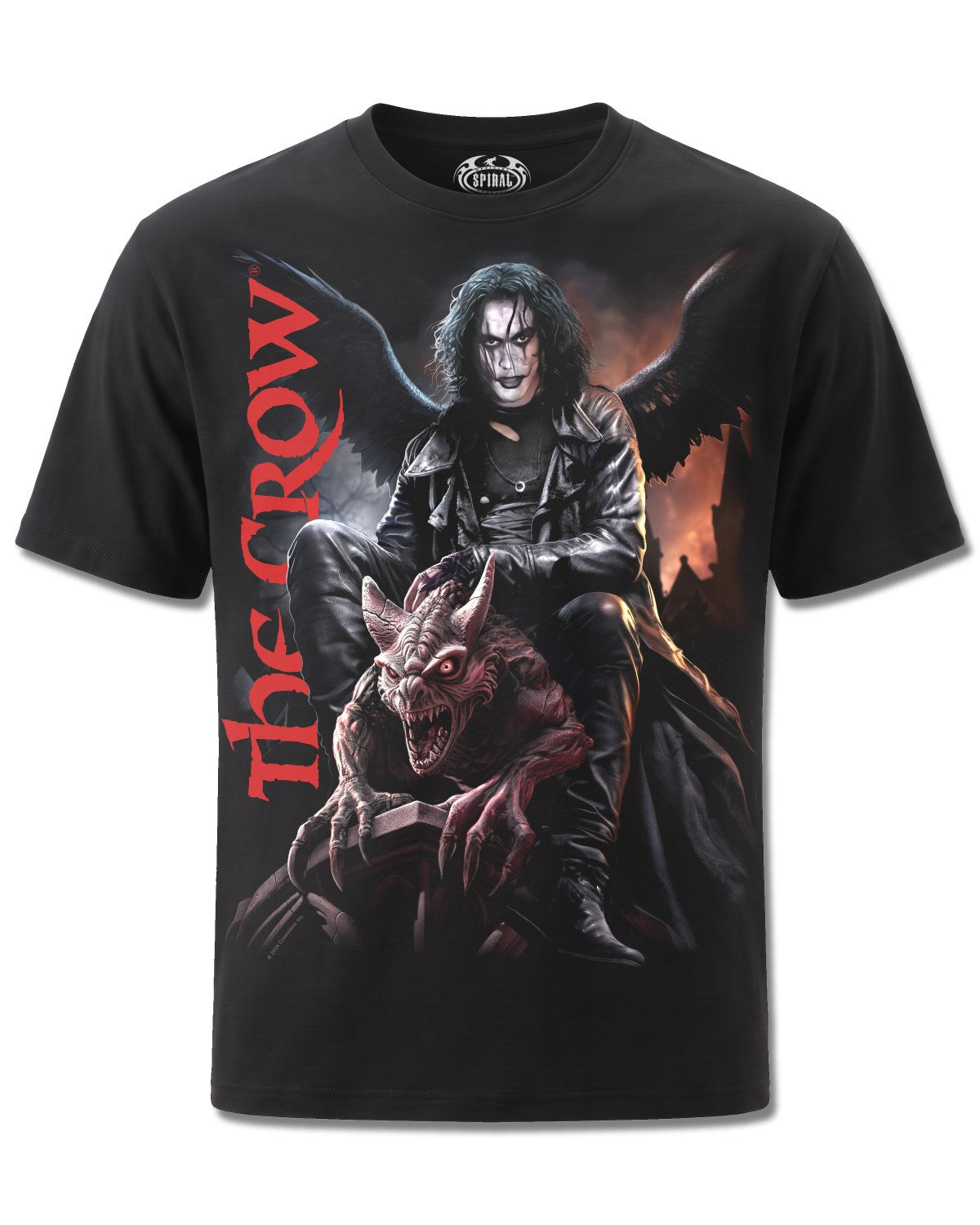 The Crow Gargoyle (The Crow) design, front view on Black M121, Rock Off Retail official merch